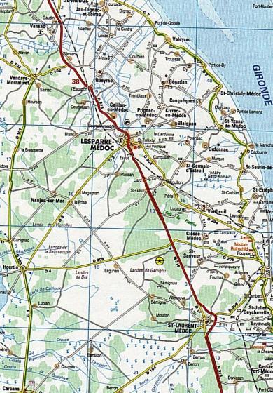 situation de Saint Laurent à :
- 10 min de Pauillac,
-40 min de Bordeaux